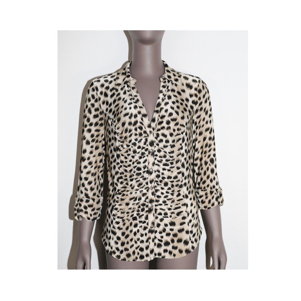 INC‎ International Concepts Leopard Print 3/4 Sleeve Button Blouse Chic Top